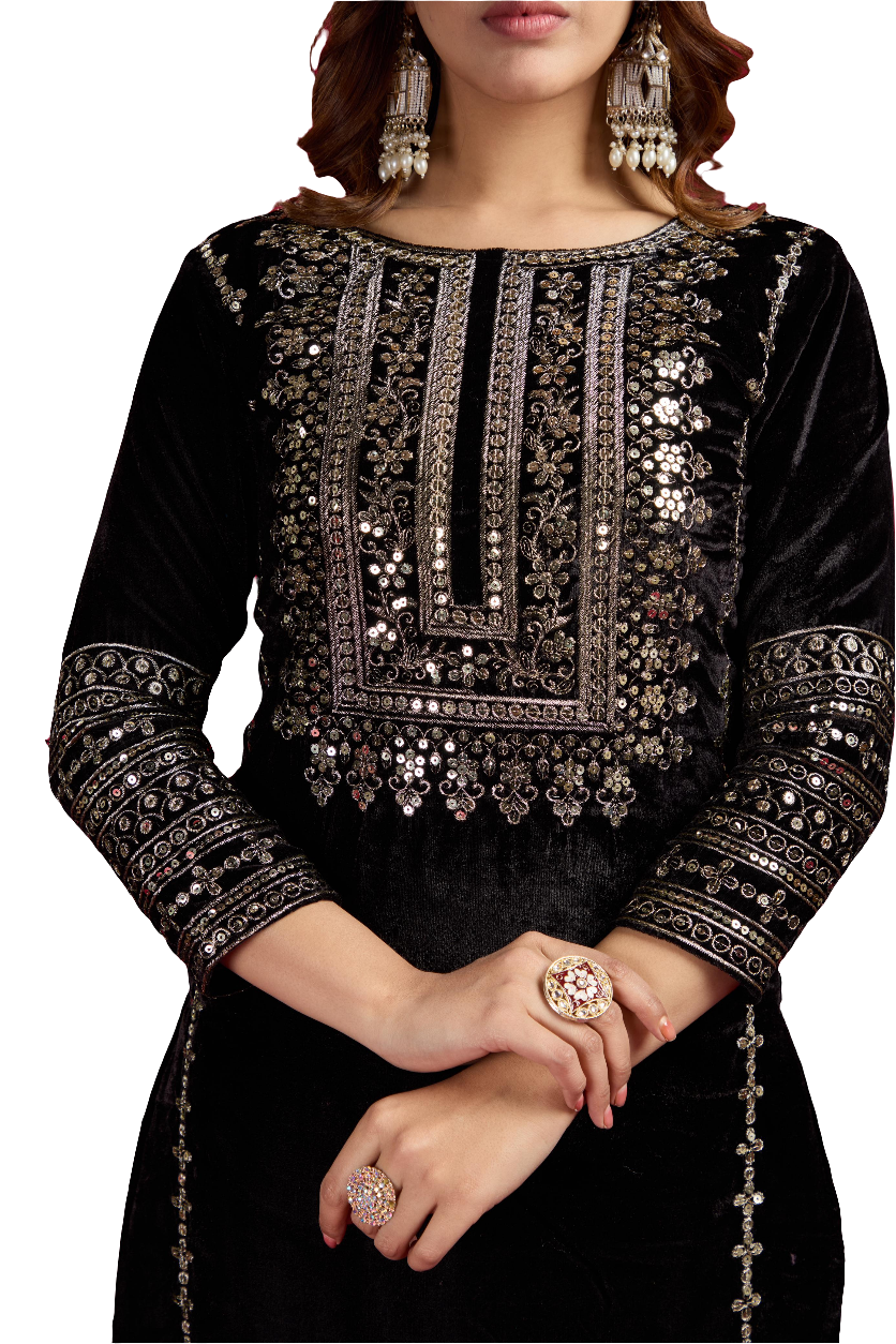 Kameez Bottoms Duppatta Ready Made Velvet Suit. Party Wear
