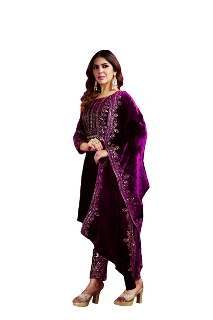 Kameez Bottoms Duppatta Ready Made Velvet Suit. Party Wear