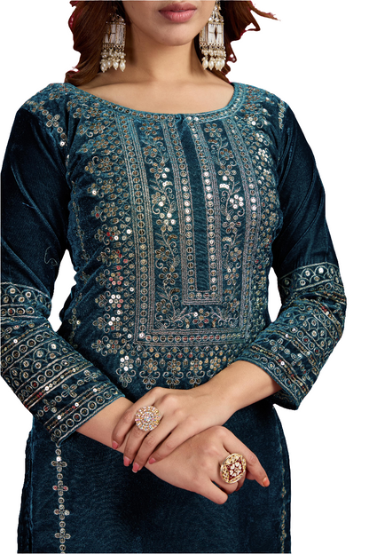 Kameez Bottoms Duppatta Ready Made Velvet Suit. Party Wear