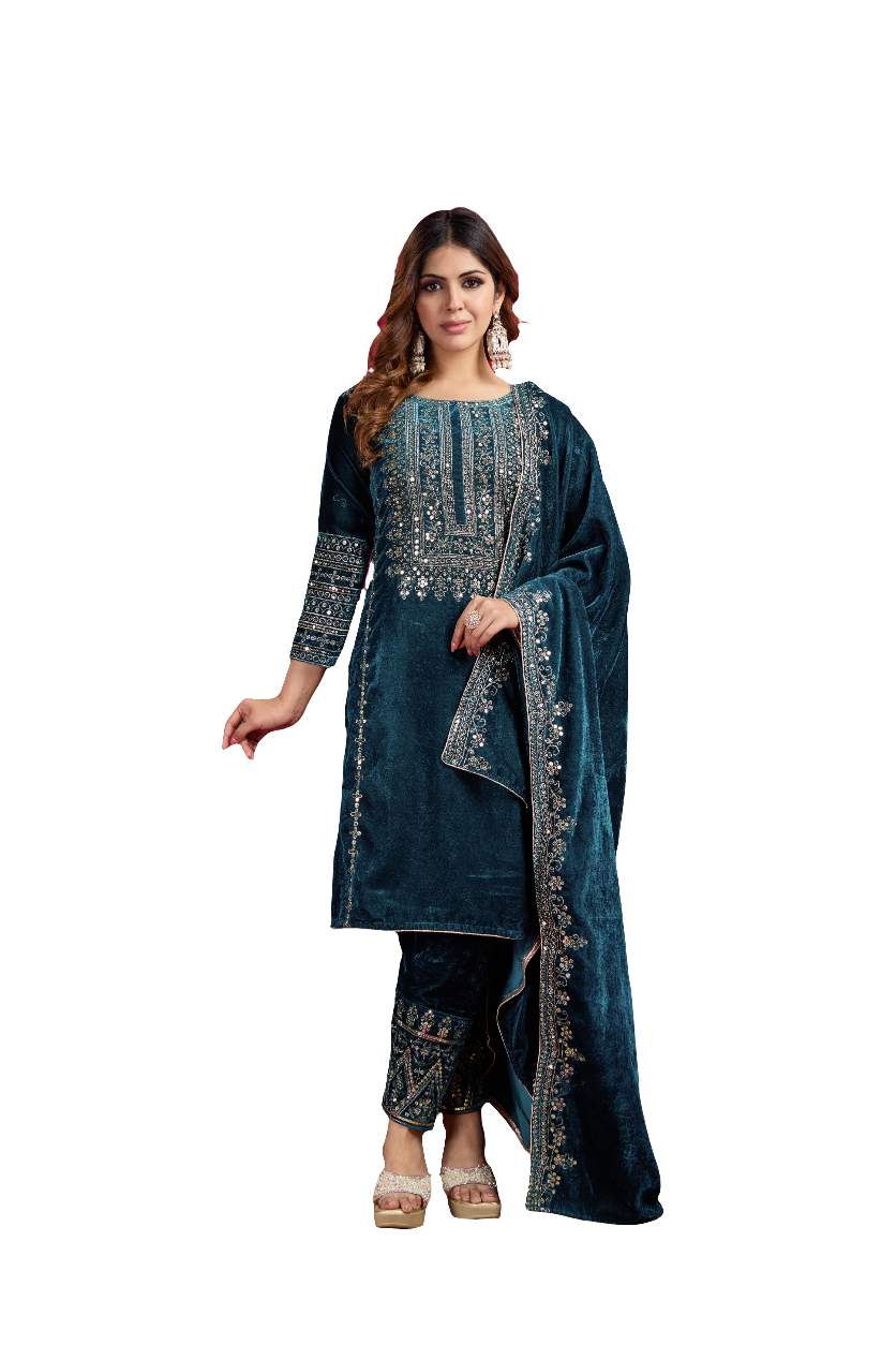 Kameez Bottoms Duppatta Ready Made Velvet Suit. Party Wear