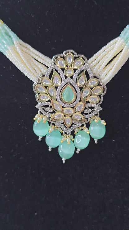 Polki Choker Necklace & Earrings set. Pure Brass