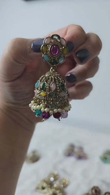 Jhumka Earrings mehndi Gold. Available in 10 colours.