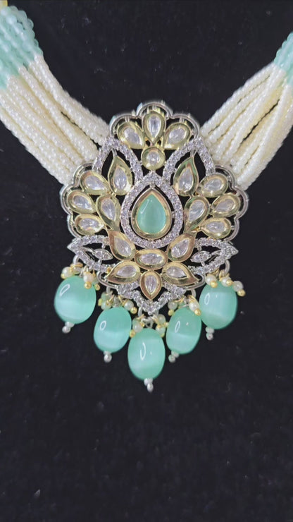 Polki Choker Necklace & Earrings set. Pure Brass