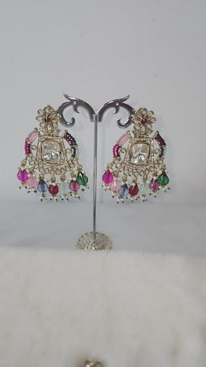 Earrings Mehndi Gold with a combination of reverse AD & front facing AD. Kundan jewellery.