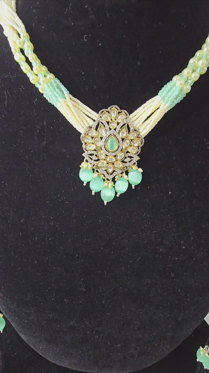 Polki Choker Necklace & Earrings set. Pure Brass