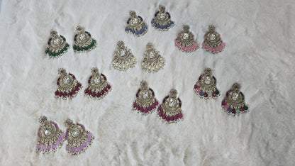 Earrings Mehndi Gold with a combination of reverse AD & front facing AD. Kundan jewellery.