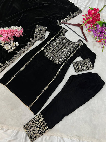 Kameez Bottoms Duppatta Ready Made Velvet Suit. Party Wear