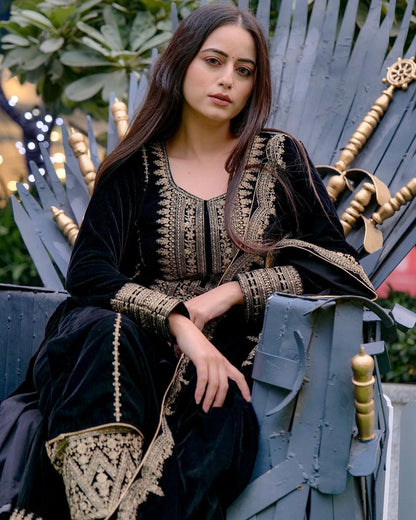 Kameez Bottoms Duppatta Ready Made Velvet Suit. Party Wear