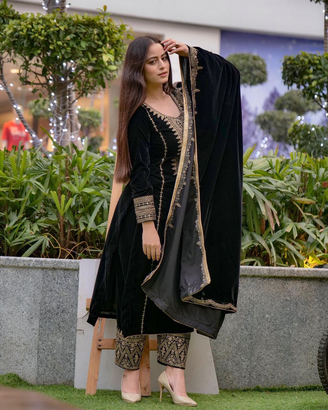 Kameez Bottoms Duppatta Ready Made Velvet Suit. Party Wear