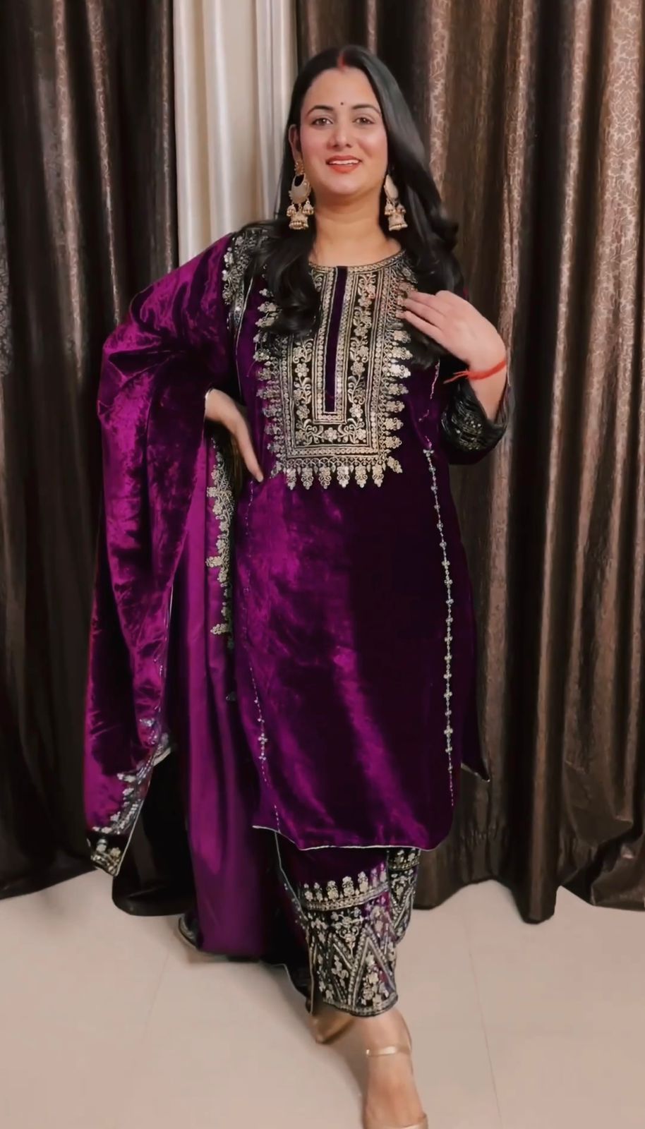 Kameez Bottoms Duppatta Ready Made Velvet Suit. Party Wear
