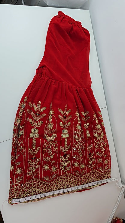 Sharara Palazzo, Kurta & Duppatta. Ruby