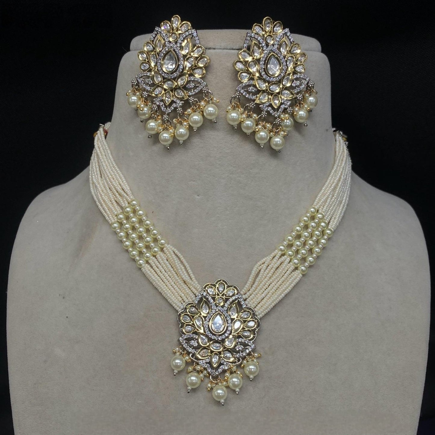 Polki Choker Necklace & Earrings set. Pure Brass