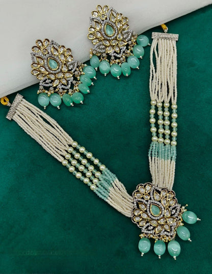 Polki Choker Necklace & Earrings set. Pure Brass