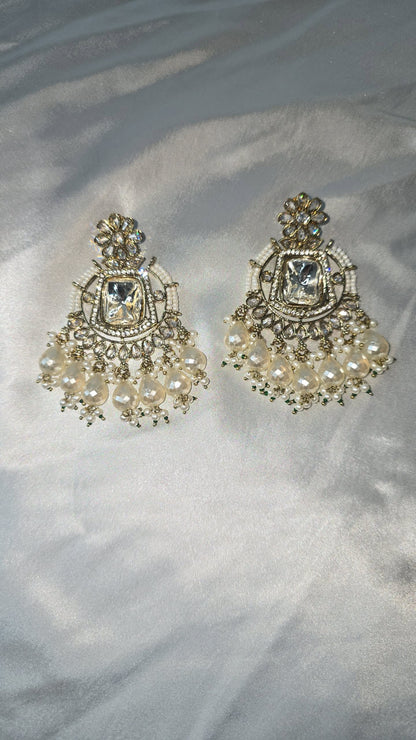 Earrings Mehndi Gold with a combination of reverse AD & front facing AD. Kundan jewellery.